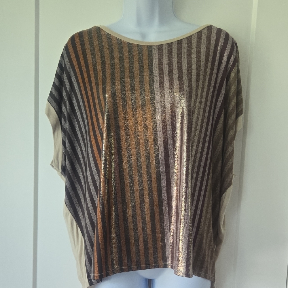 Zara Gold and Brown Oversized Metallic Striped Blouse